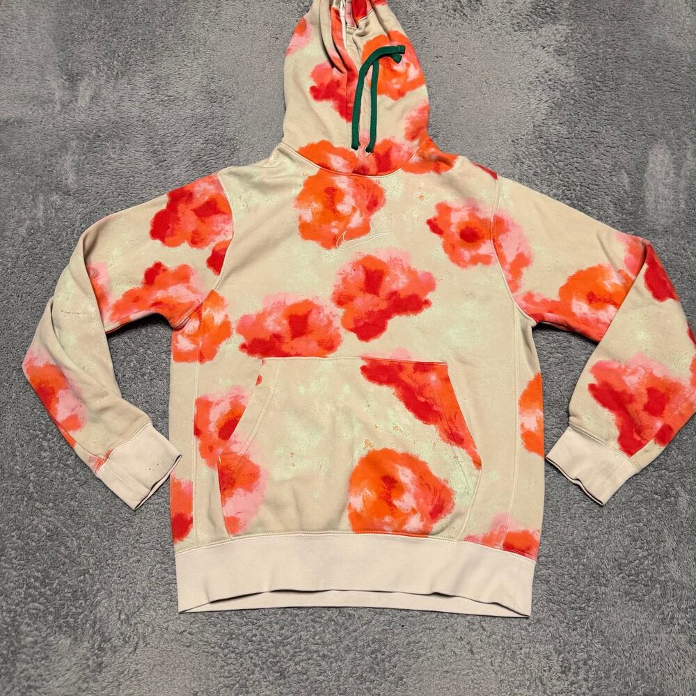 Nike Sportswear Mens Small Swoosh Hoodie DV0005 Pink Floral Tie-Dye